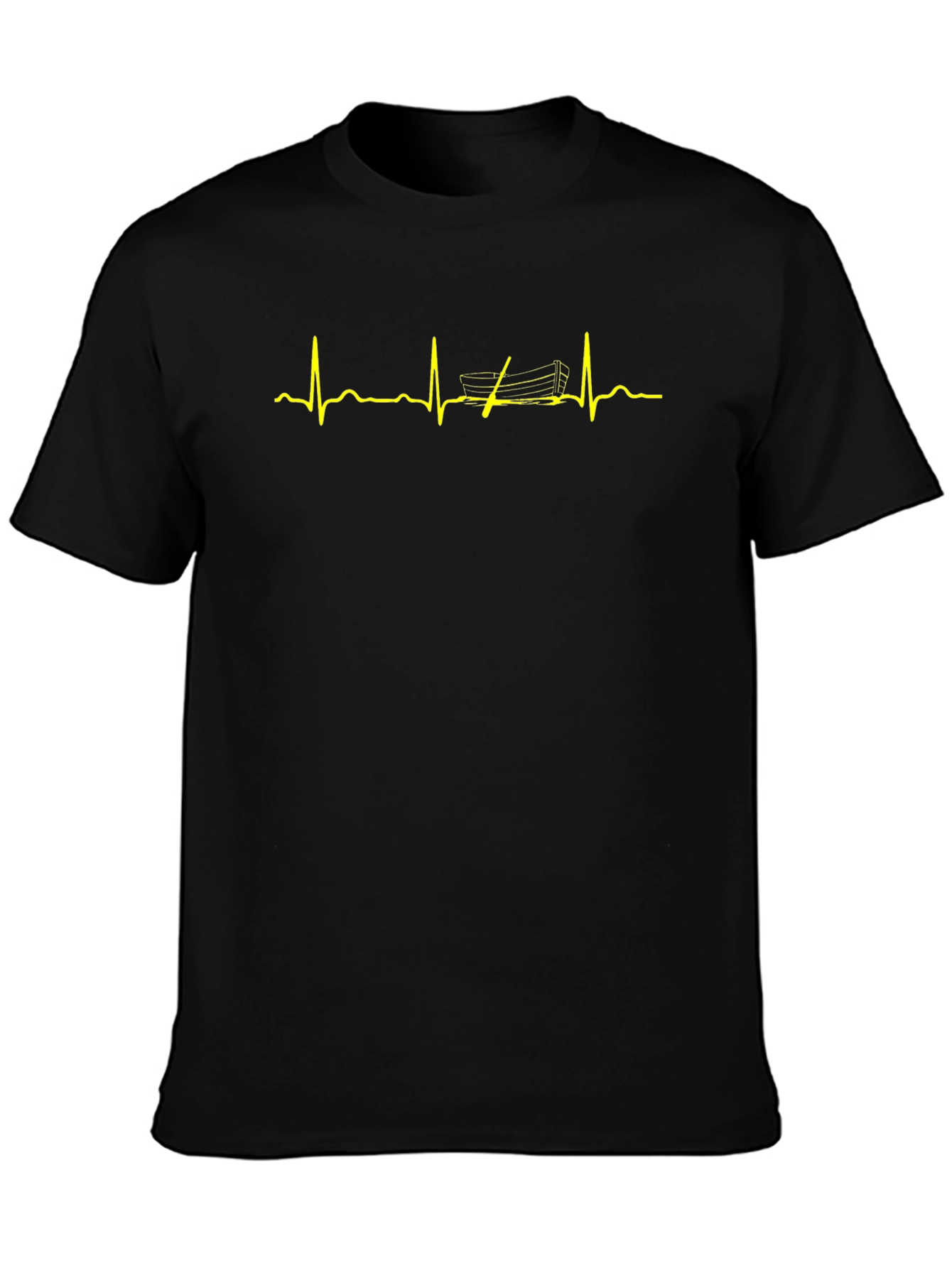 Heartbeat Boat T-Shirt - Black Crew Neck Tee