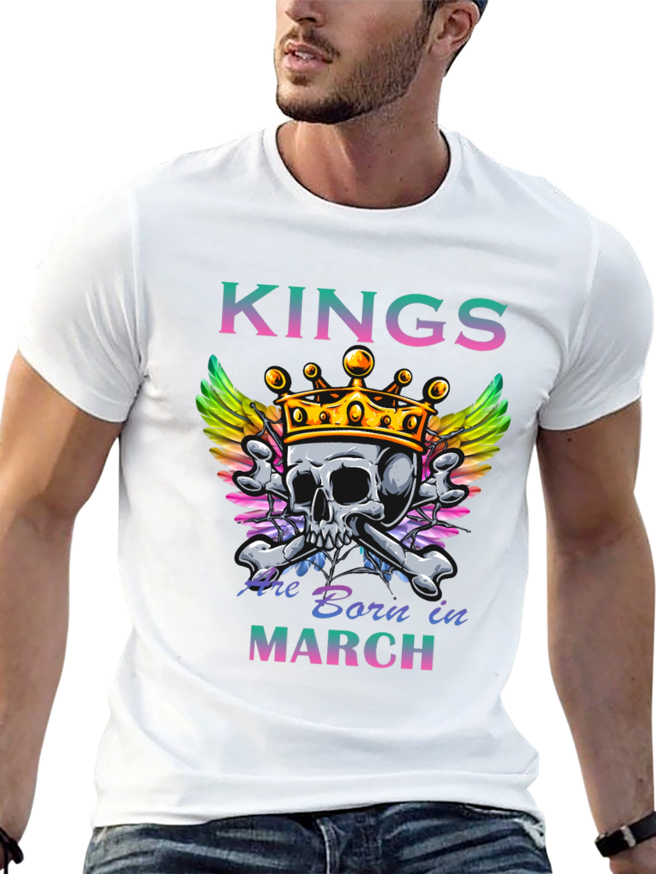 Kings Are Born in March Skull Graphic T-Shirt