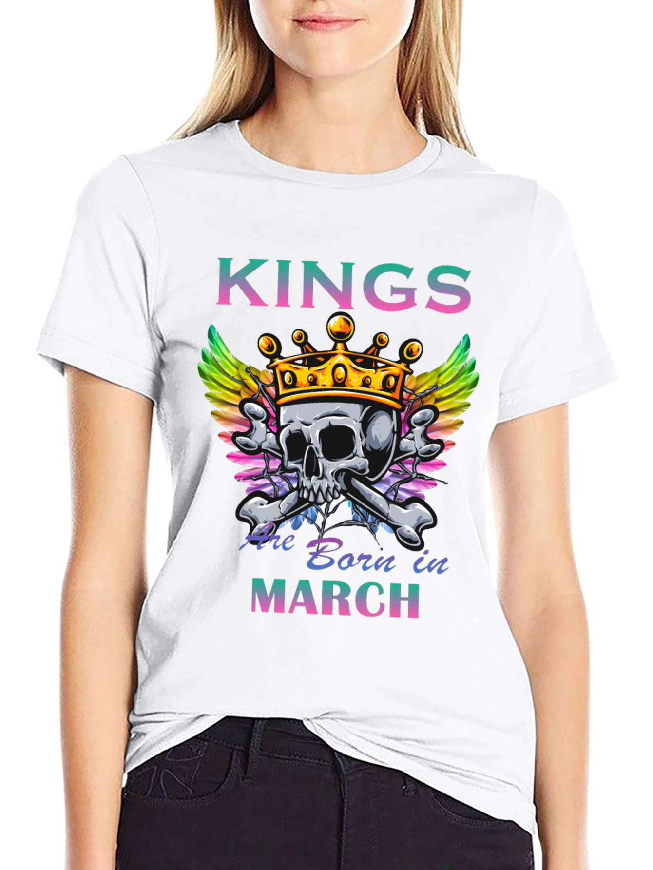Kings Are Born in March Skull Graphic T-Shirt