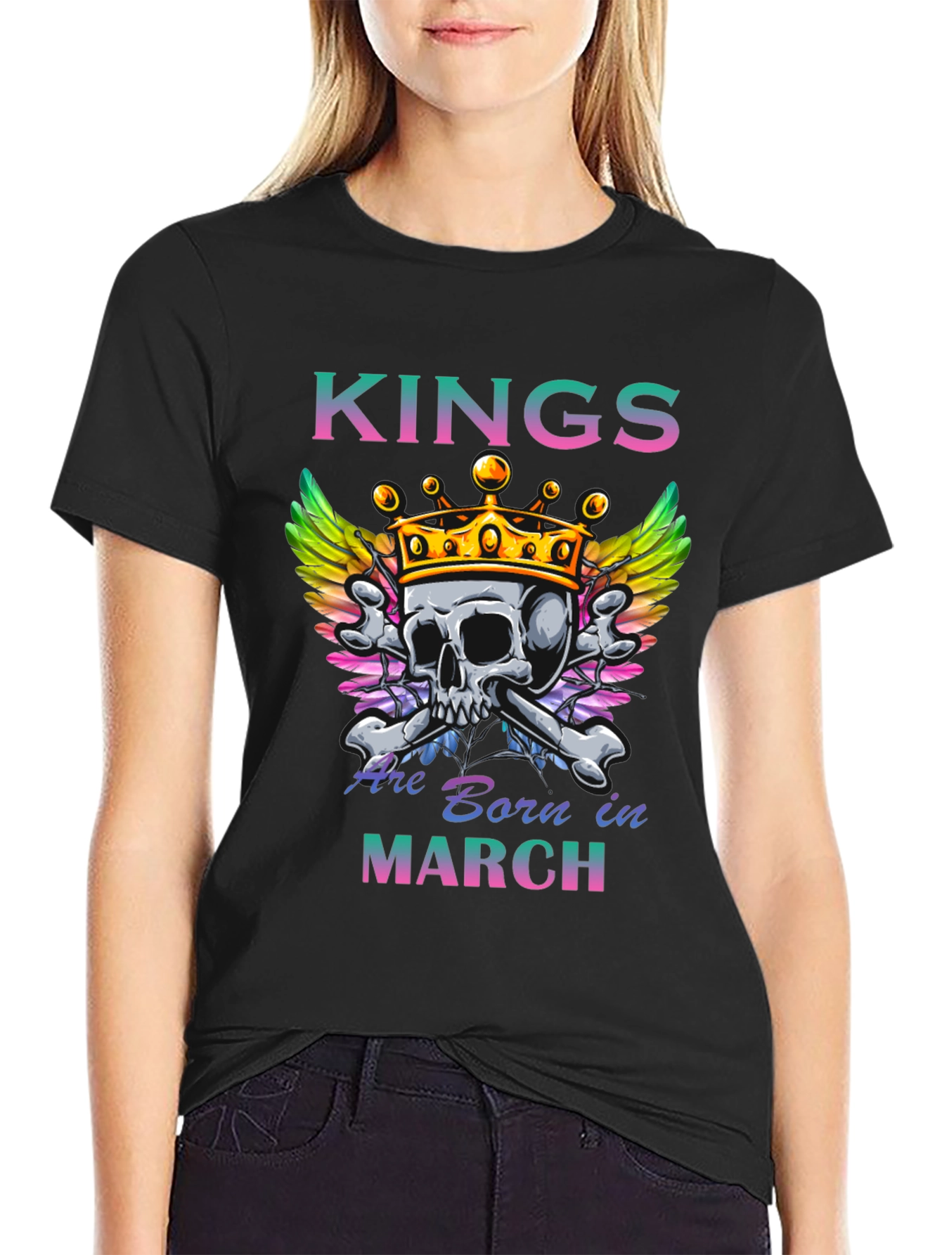 Kings Are Born in March Skull Graphic T-Shirt