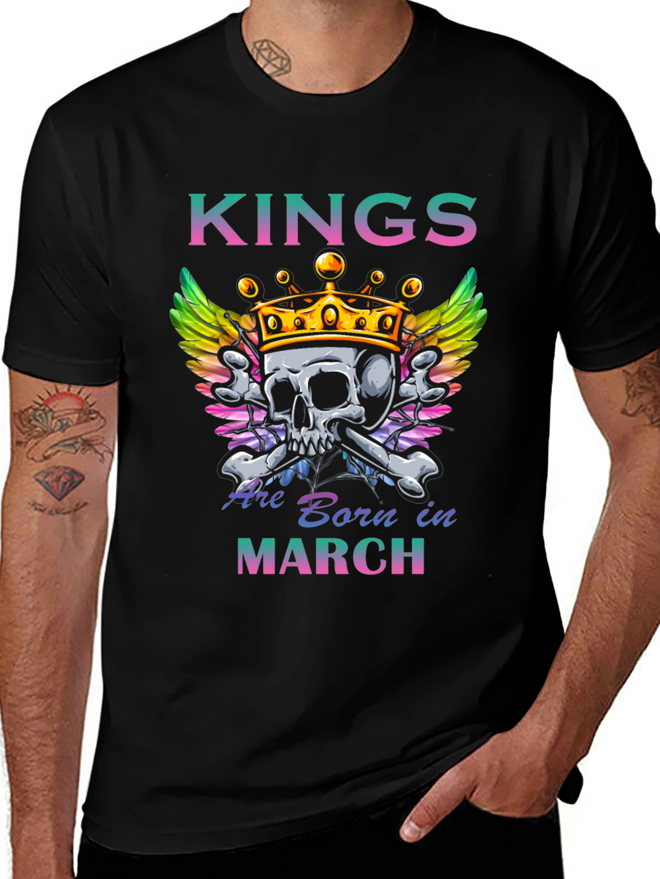 Kings Are Born in March Skull Graphic T-Shirt