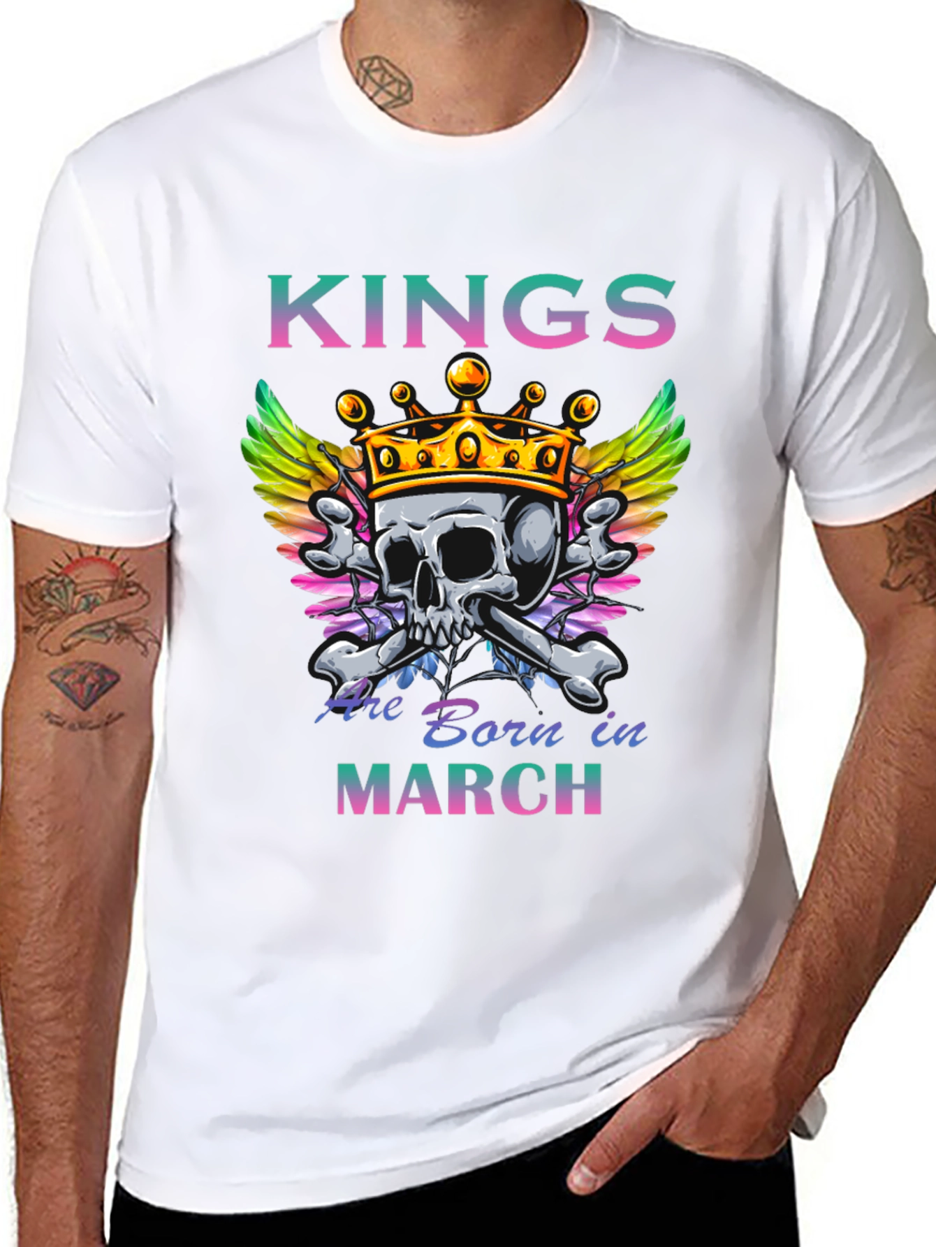 Kings Are Born in March Skull Graphic T-Shirt