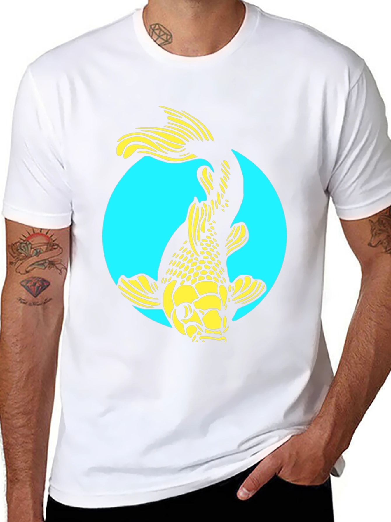 Koi Fish Graphic Tee - Stylish Black Cotton T-Shirt
