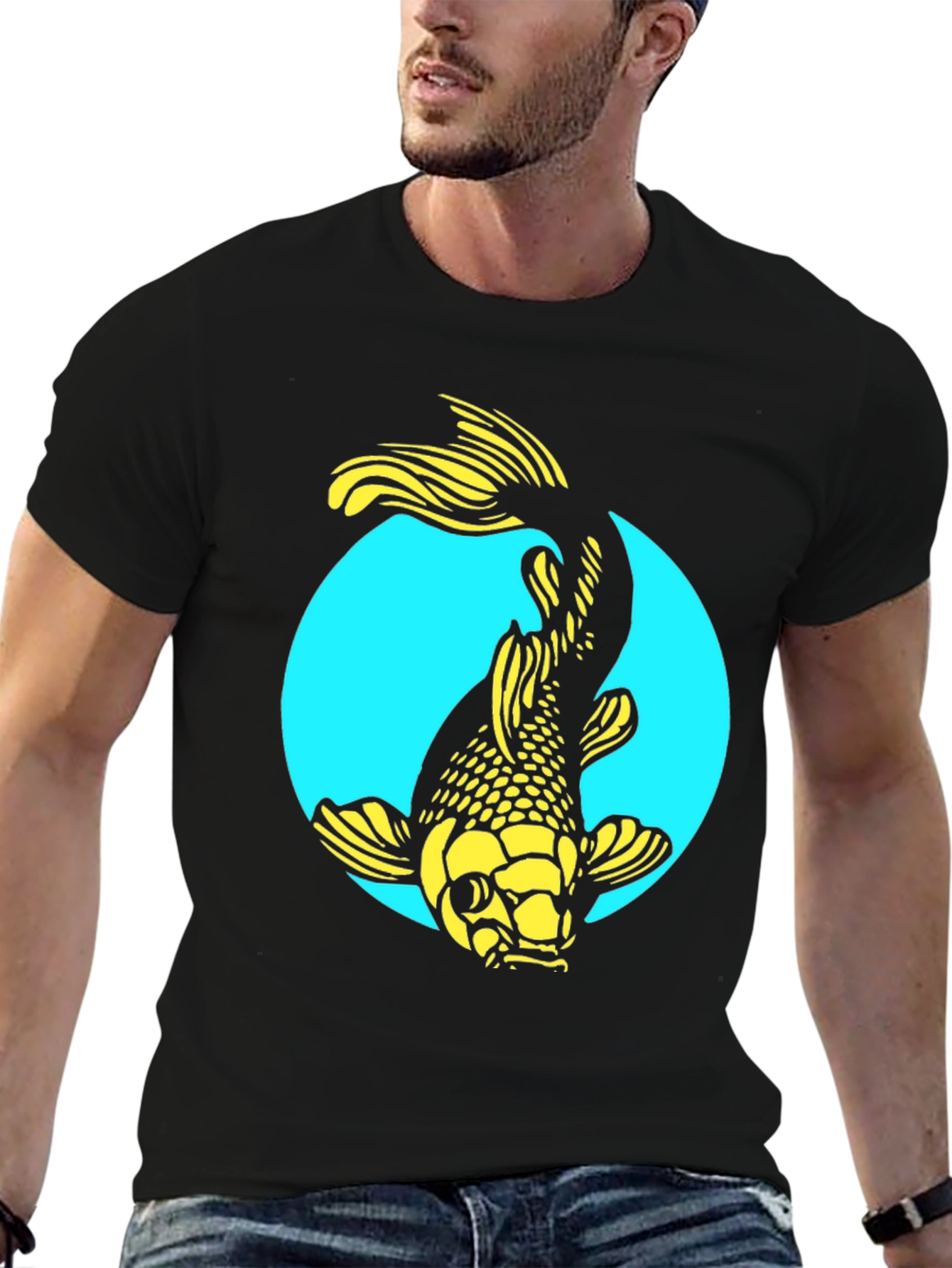 Koi Fish Graphic Tee - Stylish Black Cotton T-Shirt