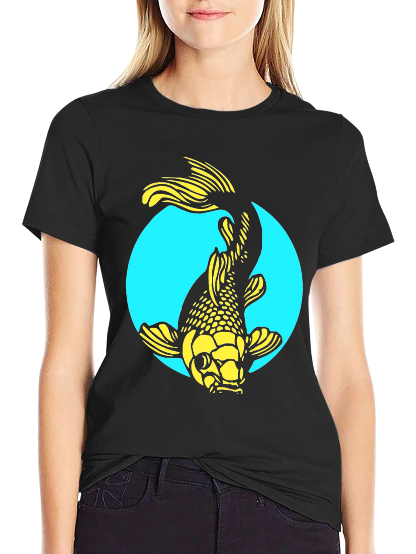 Koi Fish Graphic Tee - Stylish Black Cotton T-Shirt