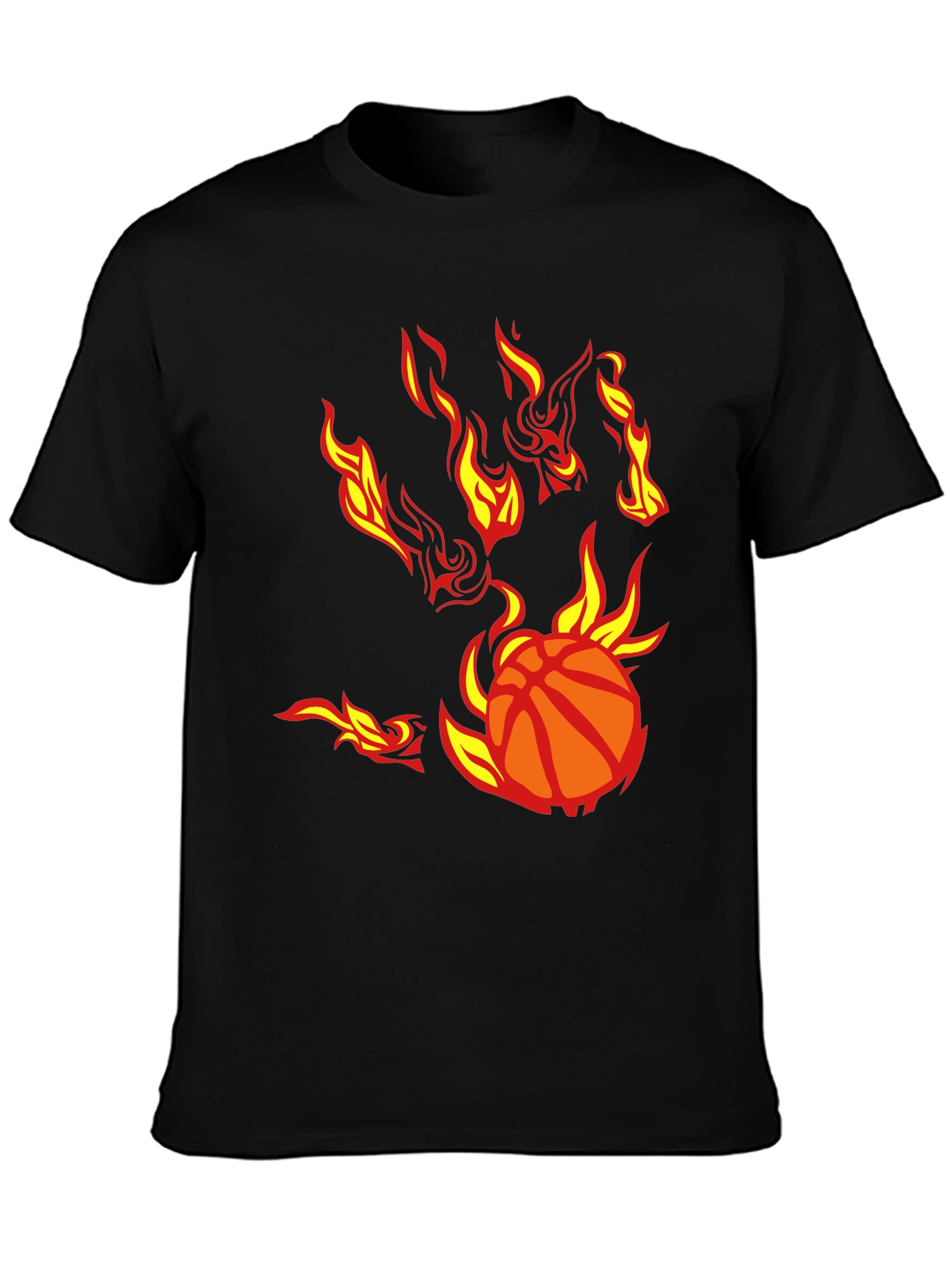 Flaming Basketball Graphic T-Shirt - Black Cotton Tee