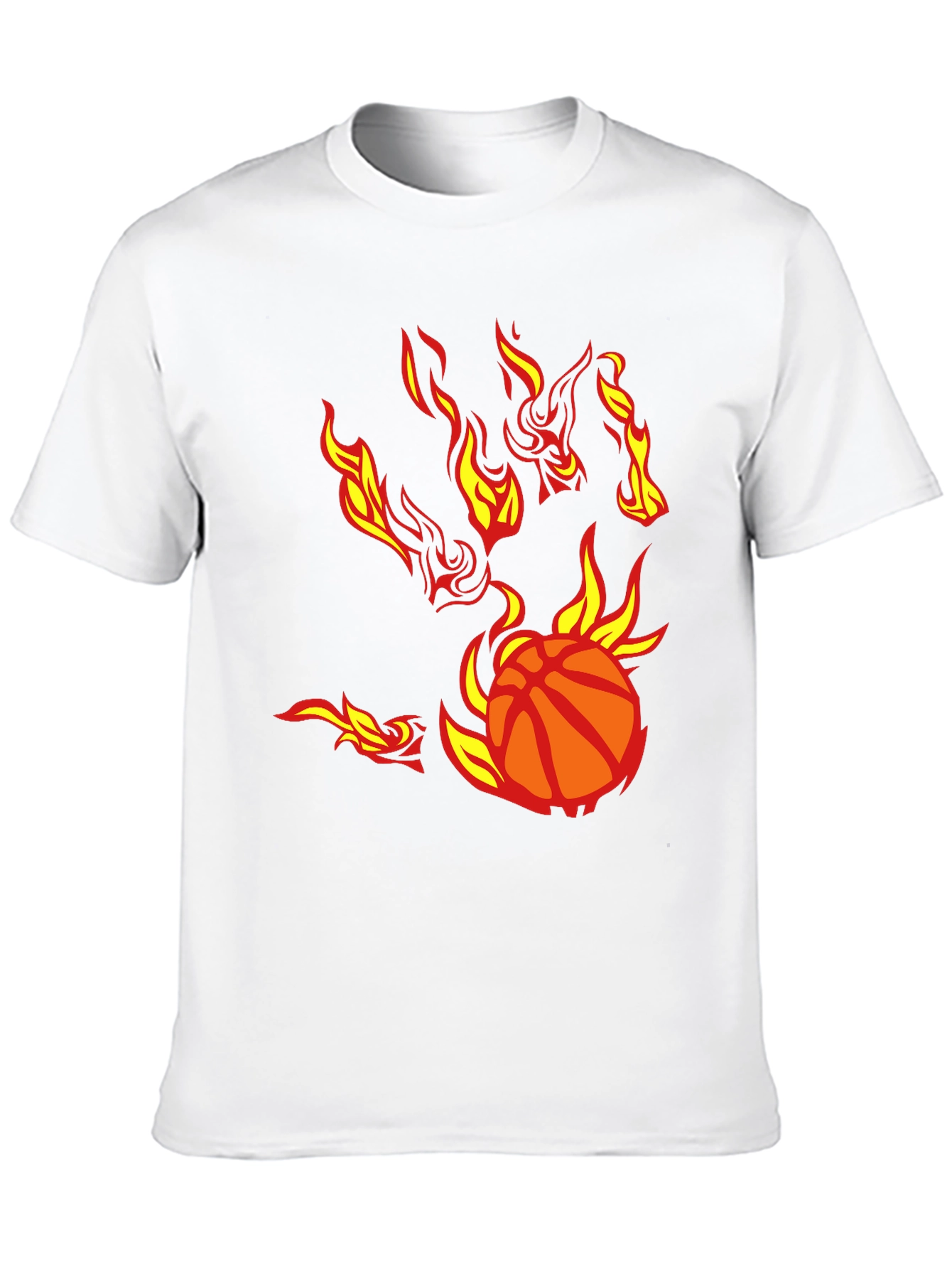 Flaming Basketball Graphic T-Shirt - Black Cotton Tee