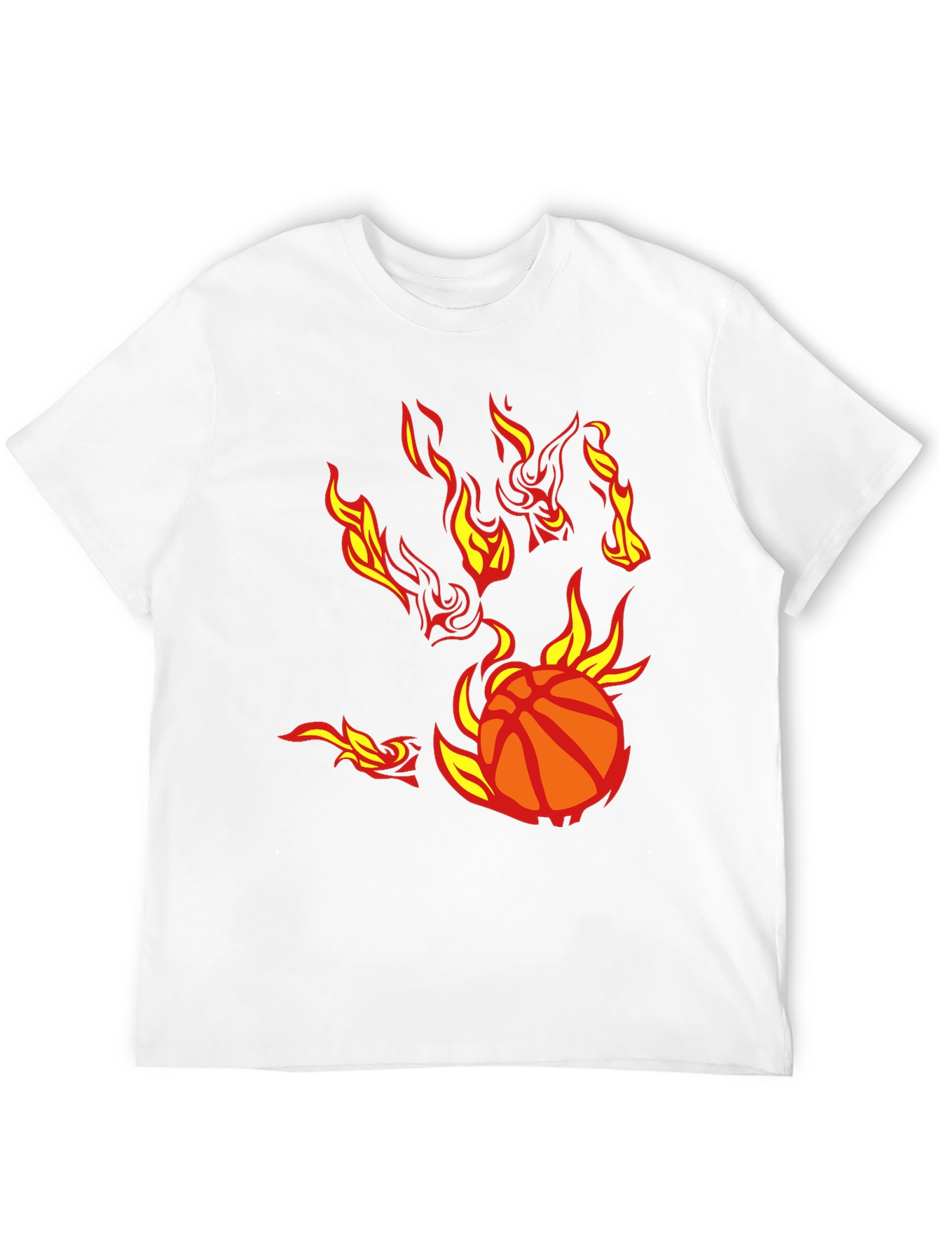 Flaming Basketball Graphic T-Shirt - Black Cotton Tee