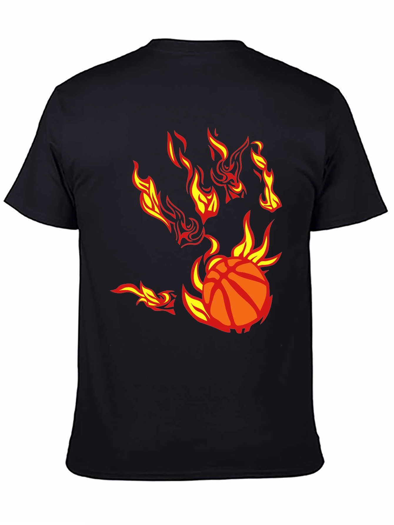 Flaming Basketball Graphic T-Shirt - Black Cotton Tee