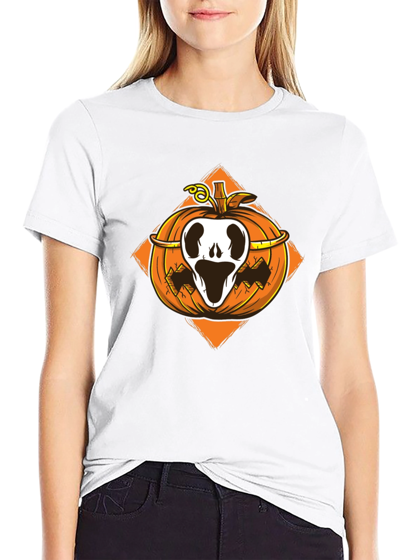 Halloween Pumpkin Skull T-Shirt - Spooky Season
