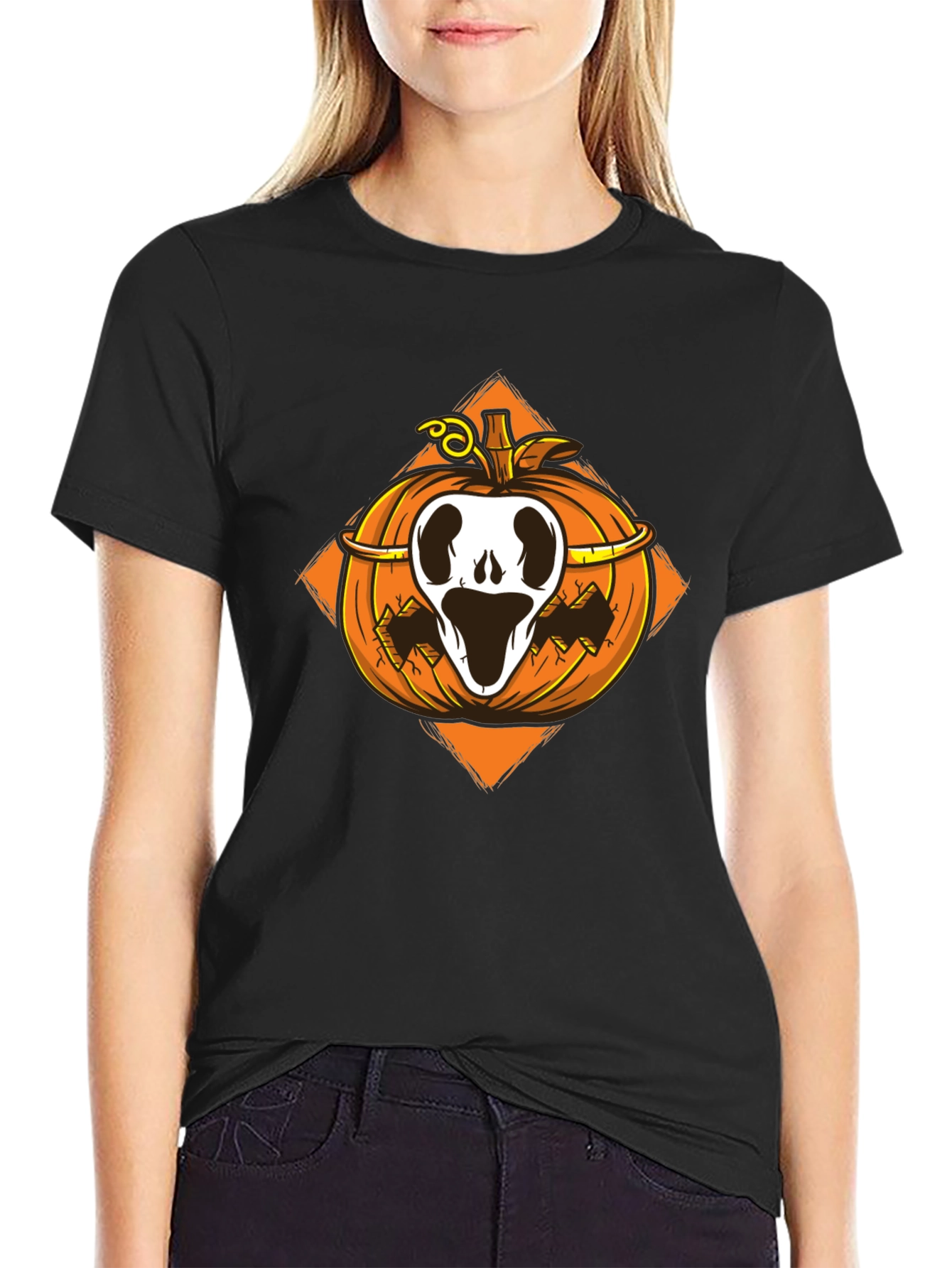 Halloween Pumpkin Skull T-Shirt - Spooky Season