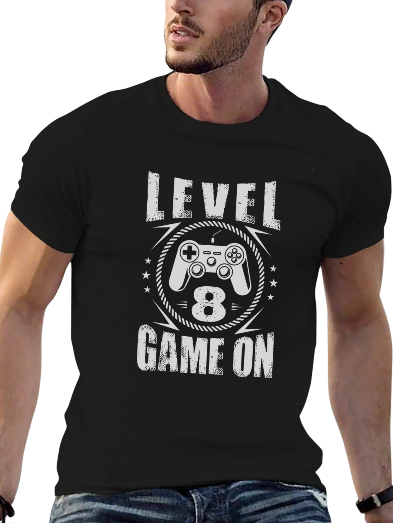 Level 8 Game On Black T-Shirt