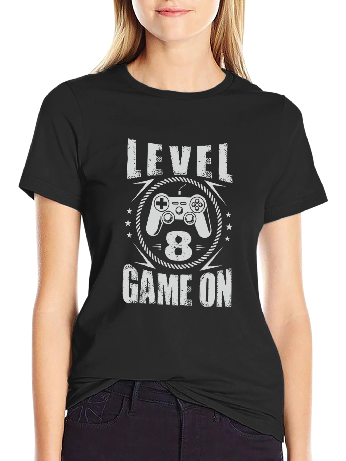 Level 8 Game On Black T-Shirt