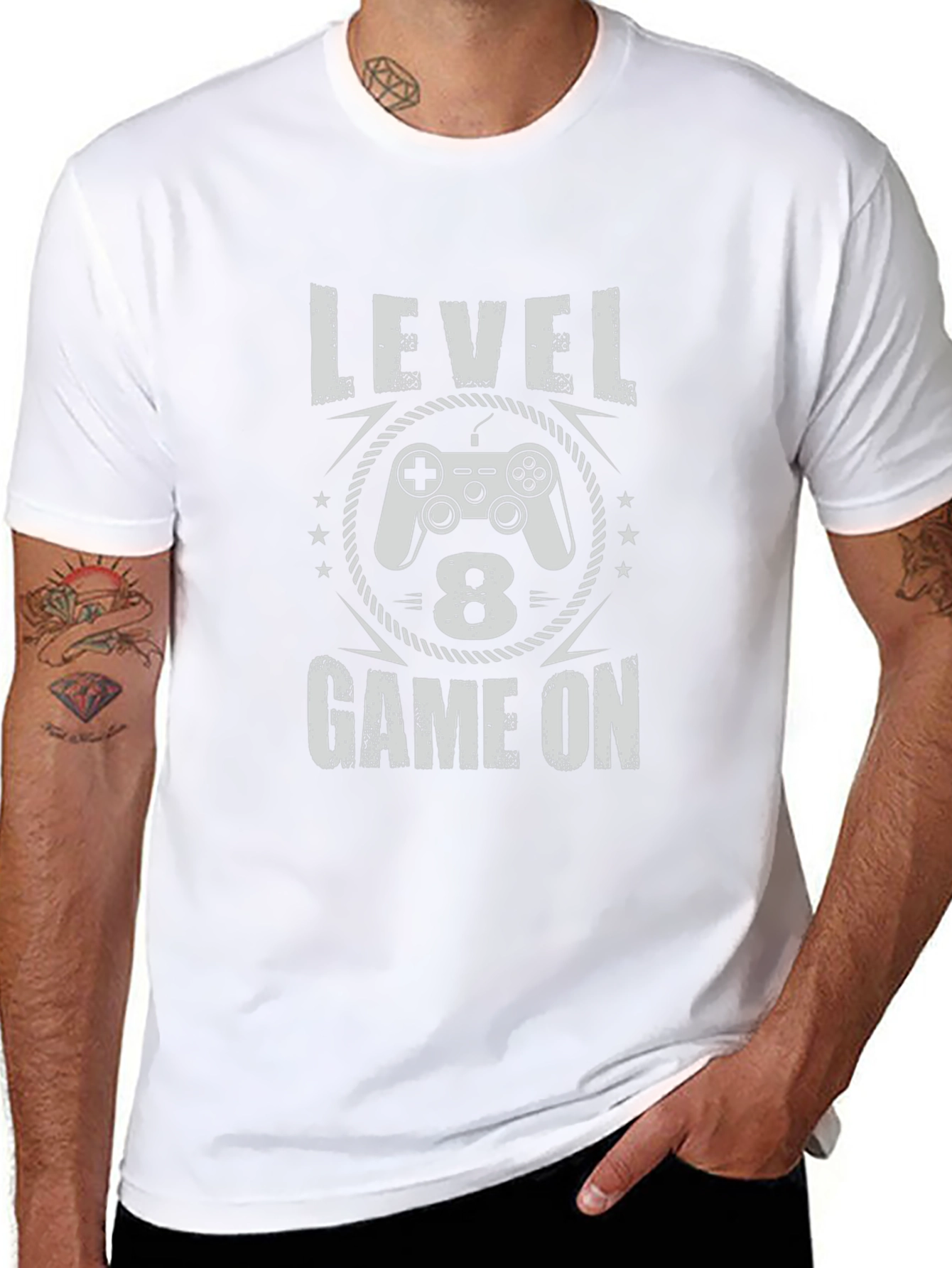 Level 8 Game On Black T-Shirt