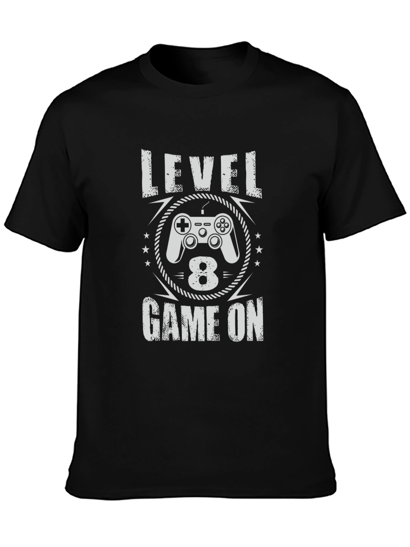 Level 8 Game On Black T-Shirt