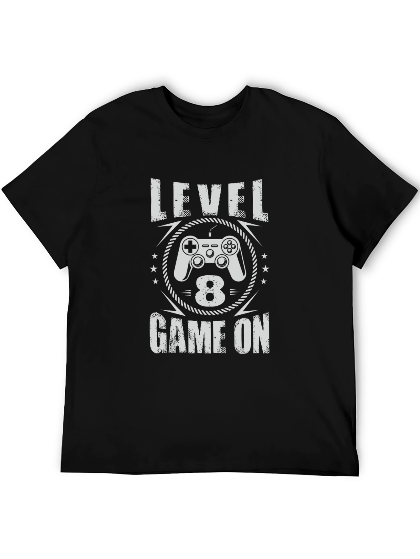 Level 8 Game On Black T-Shirt