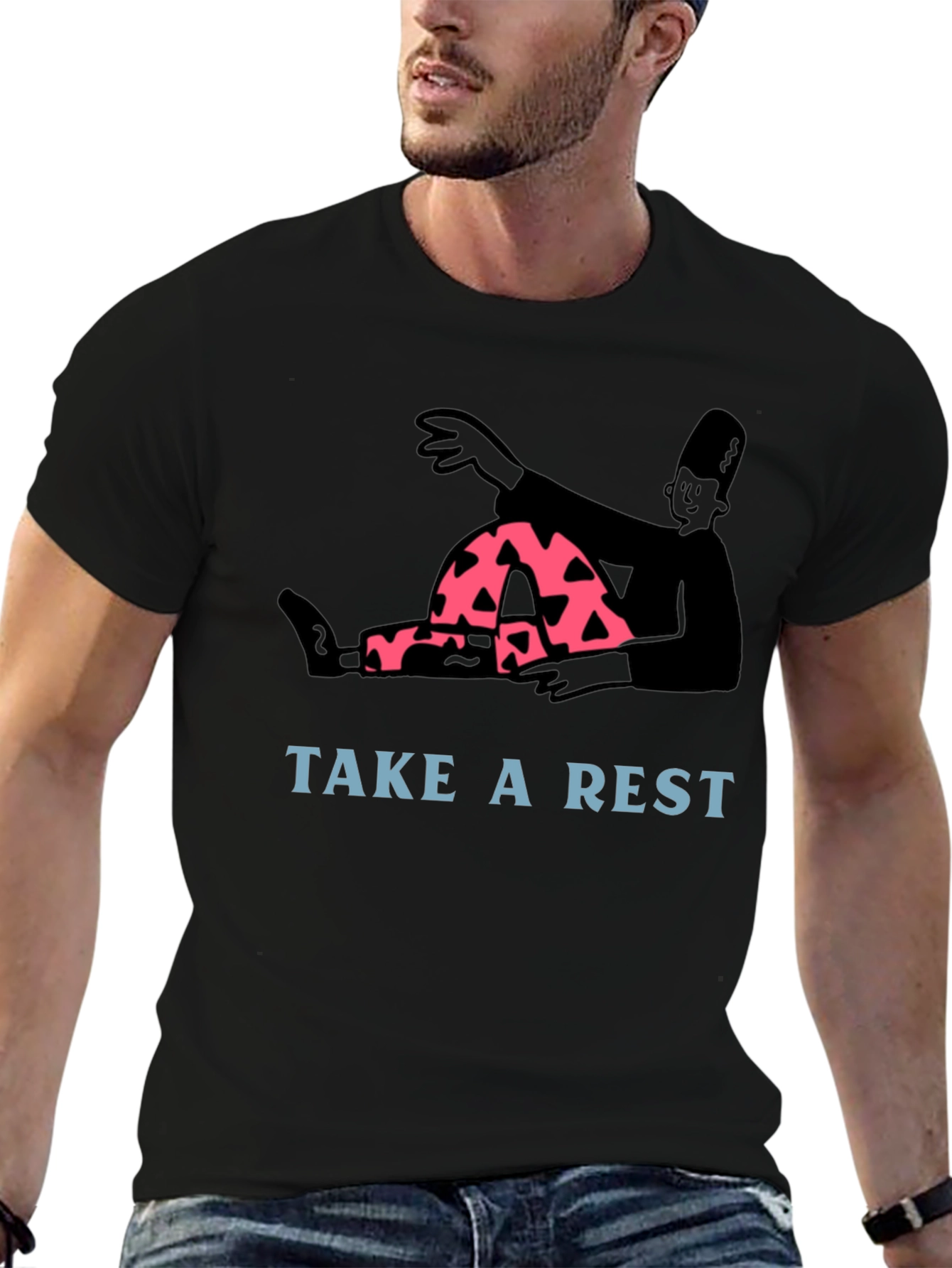 Relaxed Cartoon Graphic Tee - Take a Rest