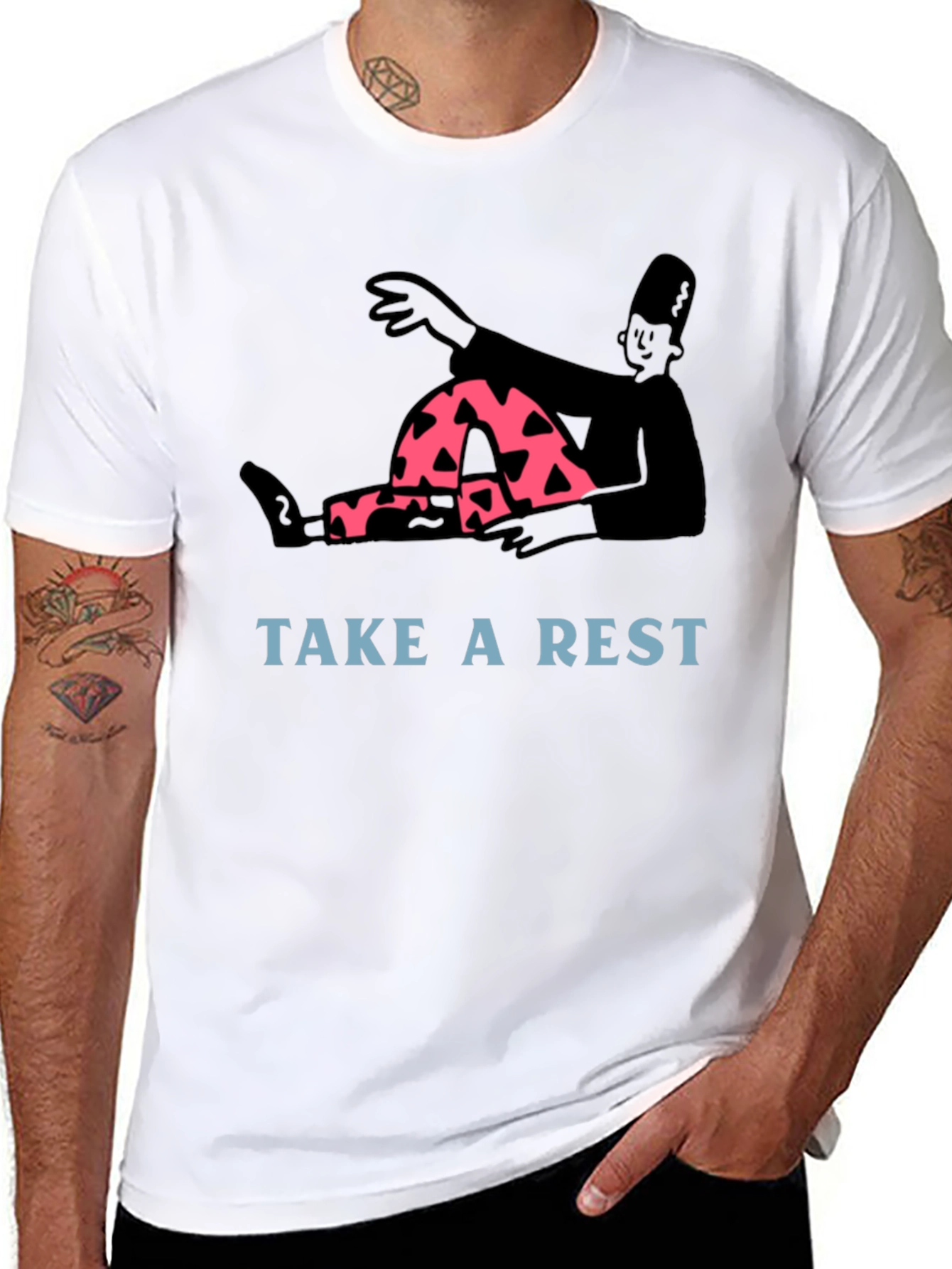 Relaxed Cartoon Graphic Tee - Take a Rest