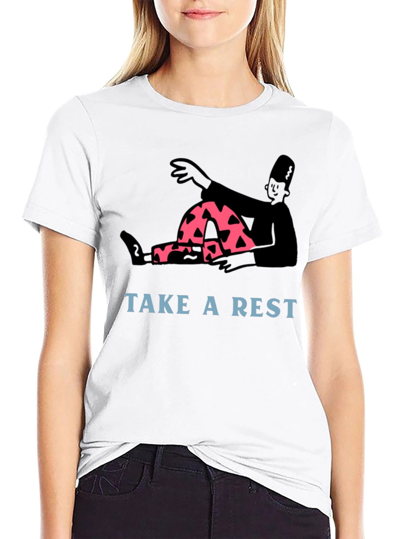 Relaxed Cartoon Graphic Tee - Take a Rest