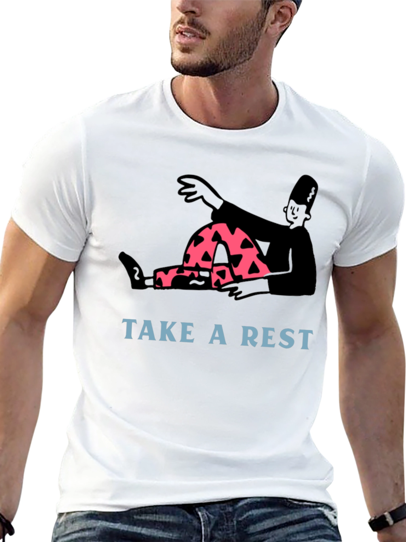 Relaxed Cartoon Graphic Tee - Take a Rest