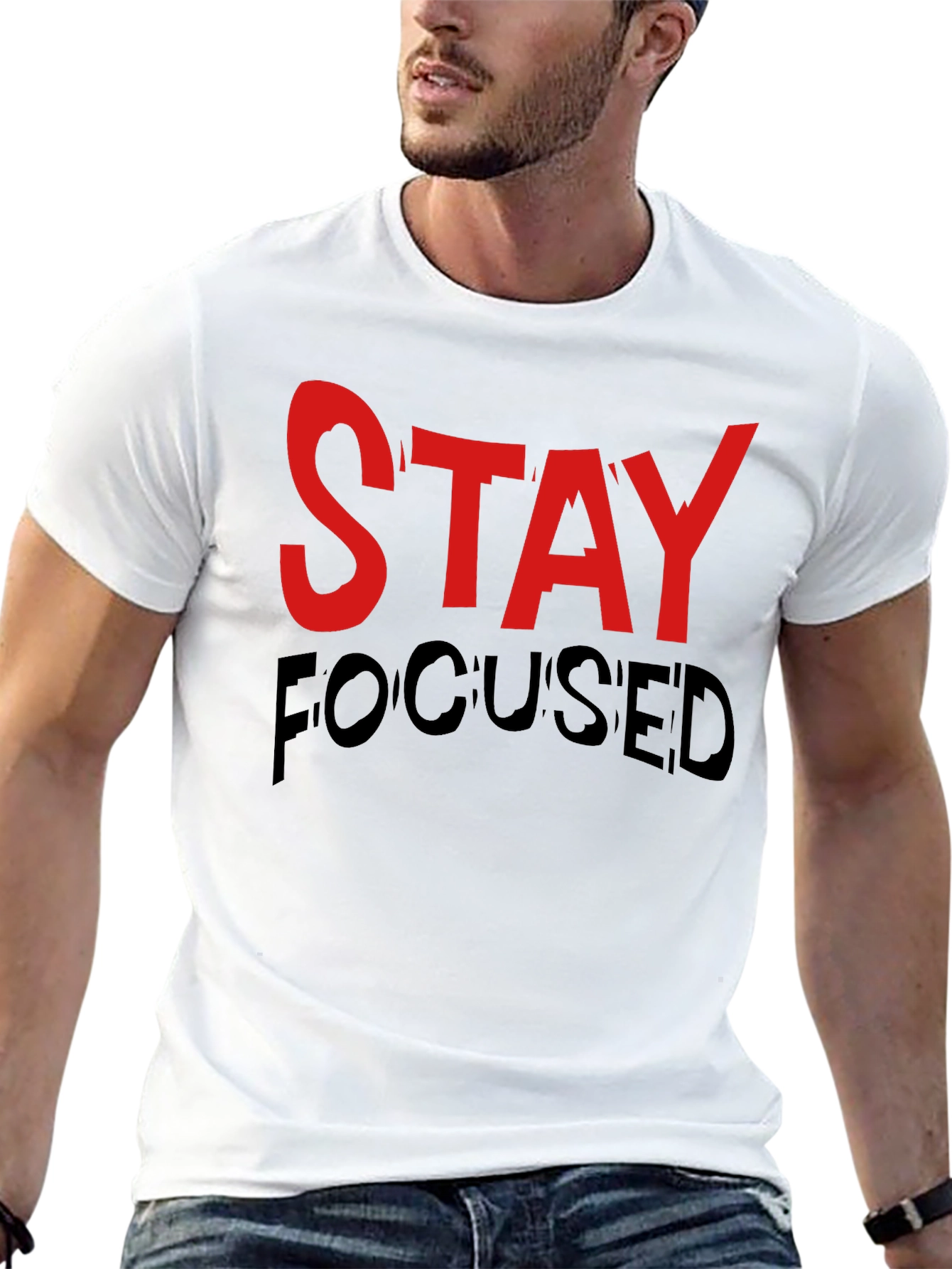 Stay Focused Graphic Print Black T-Shirt