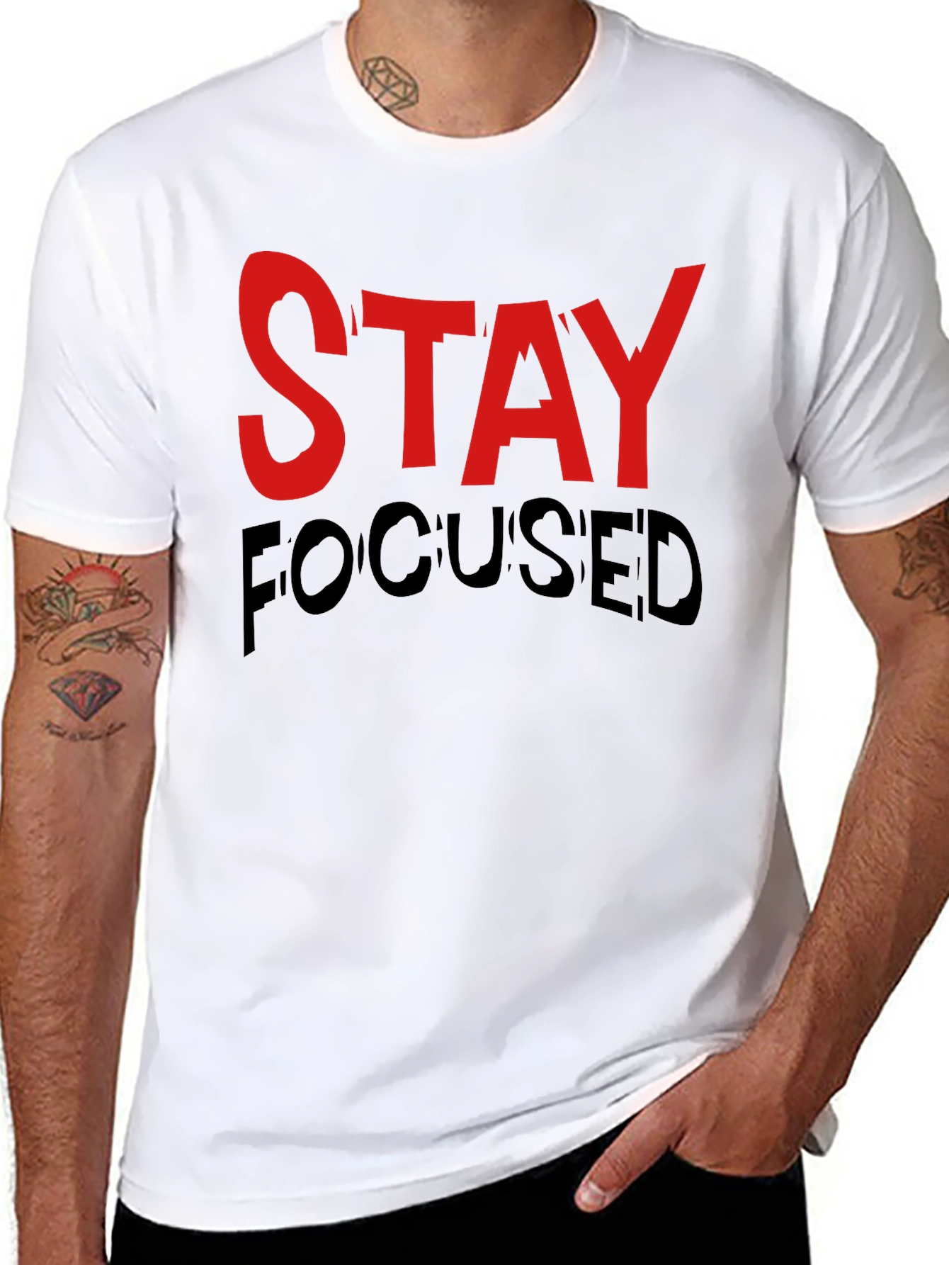 Stay Focused Graphic Print Black T-Shirt