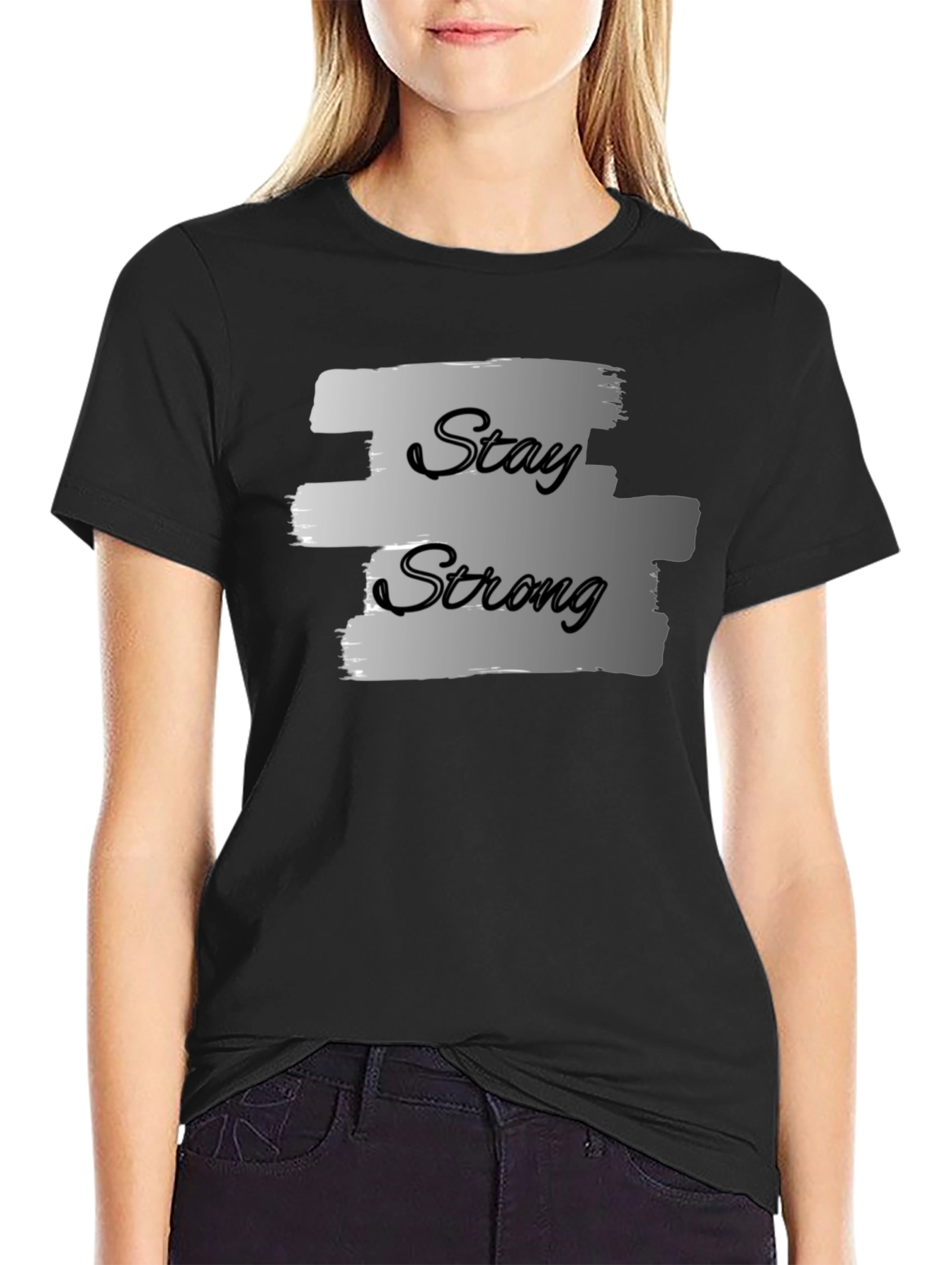 Stay Strong Graphic Print Black T-Shirt