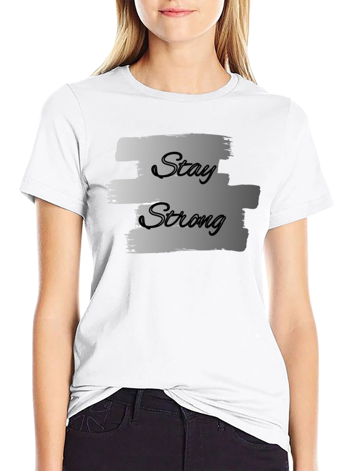 Stay Strong Graphic Print Black T-Shirt
