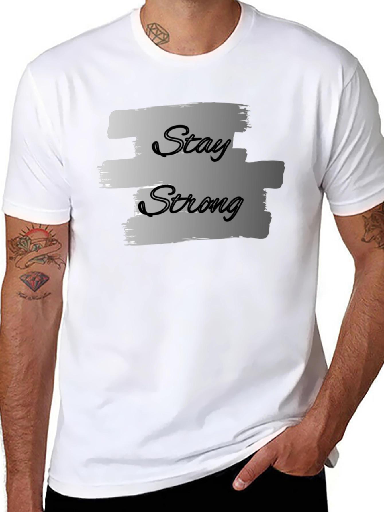 Stay Strong Graphic Print Black T-Shirt