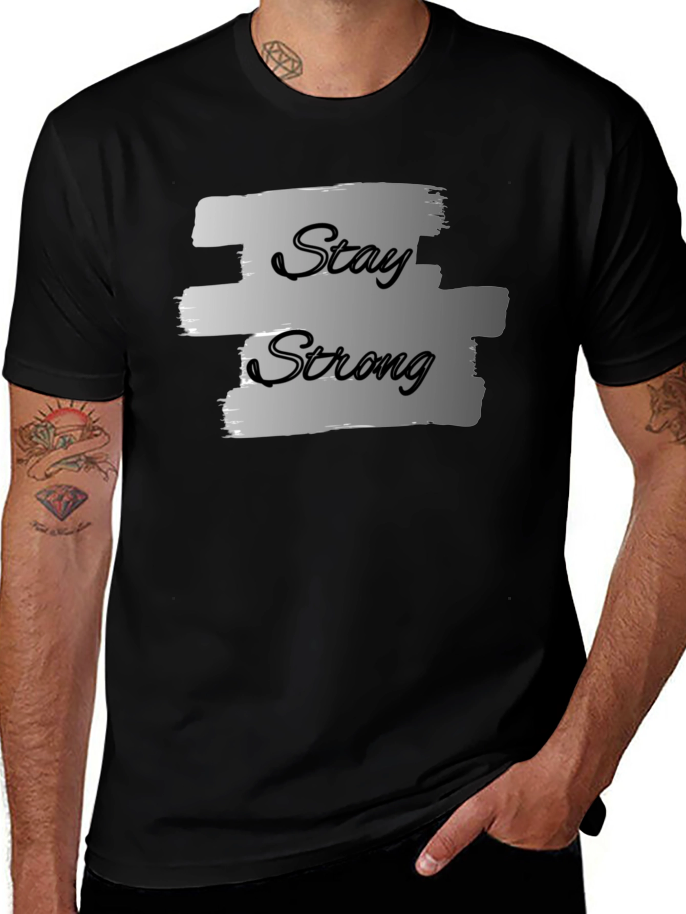 Stay Strong Graphic Print Black T-Shirt