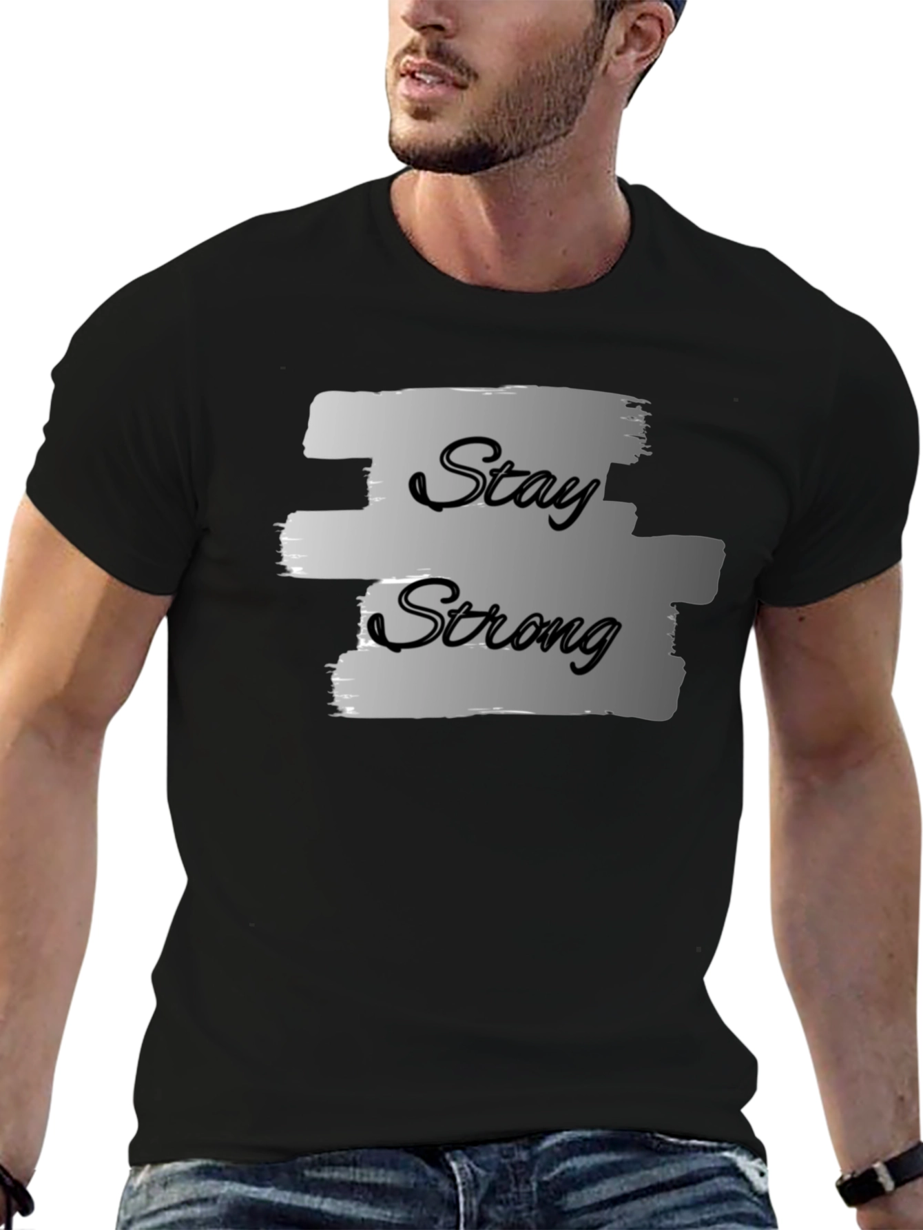 Stay Strong Graphic Print Black T-Shirt