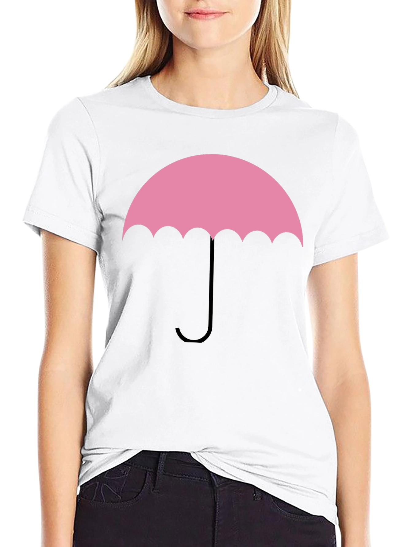 Pink Umbrella Graphic Tee - Stylish Cotton T-Shirt