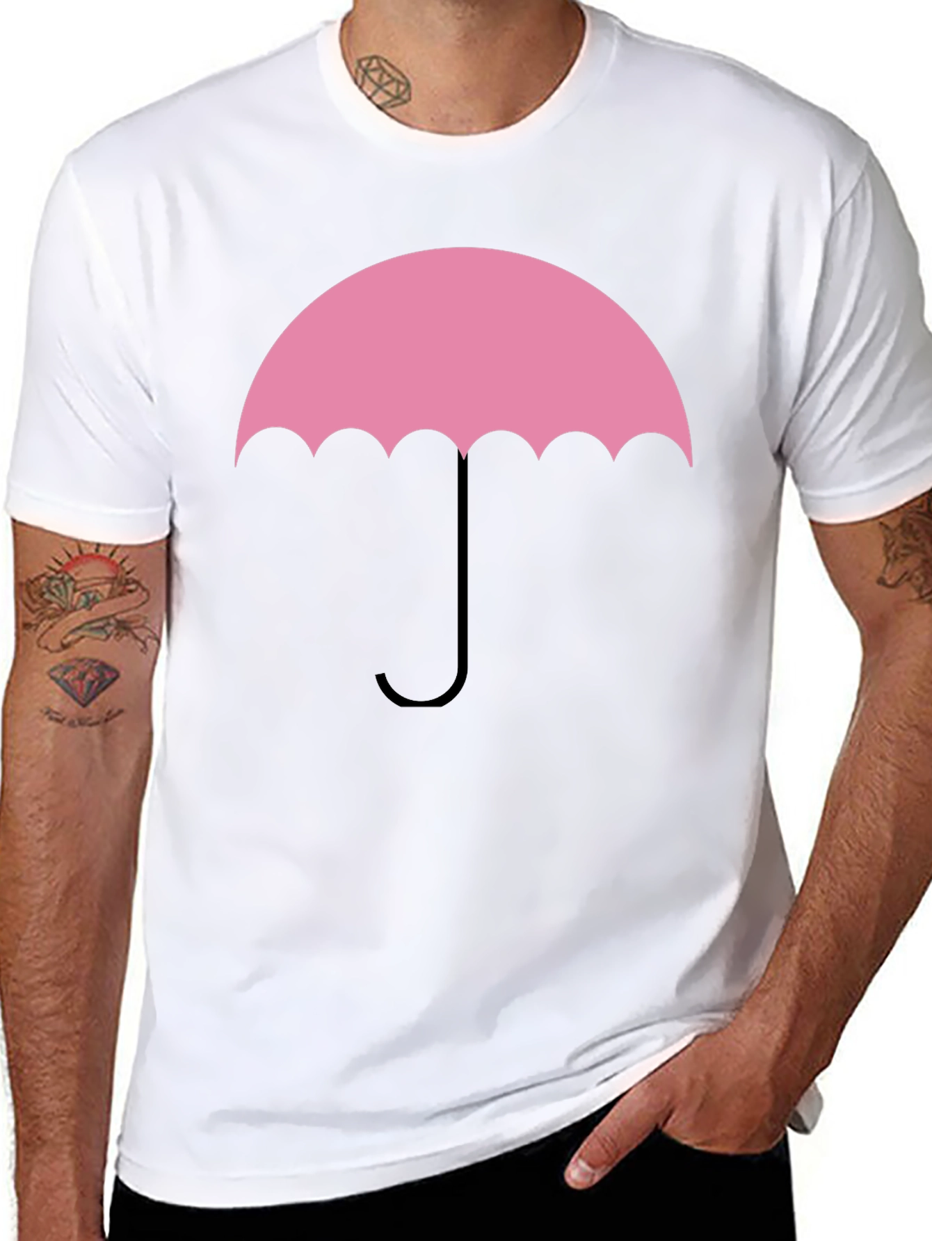 Pink Umbrella Graphic Tee - Stylish Cotton T-Shirt