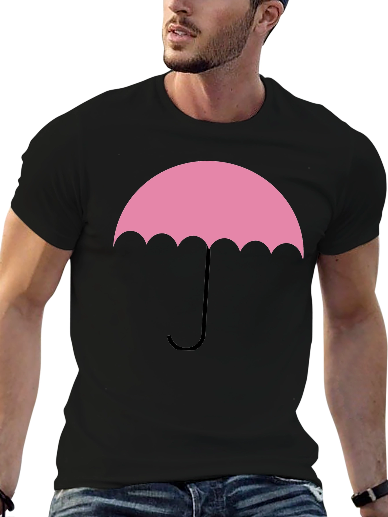 Pink Umbrella Graphic Tee - Stylish Cotton T-Shirt