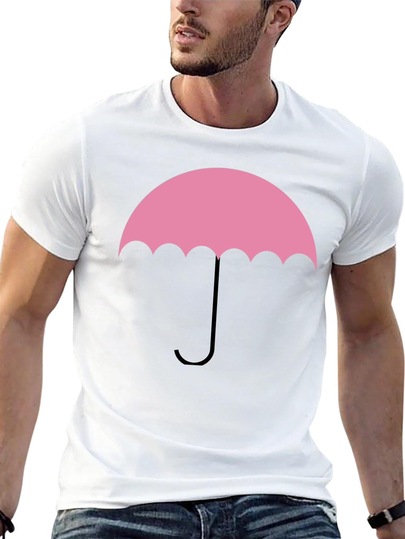 Pink Umbrella Graphic Tee - Stylish Cotton T-Shirt