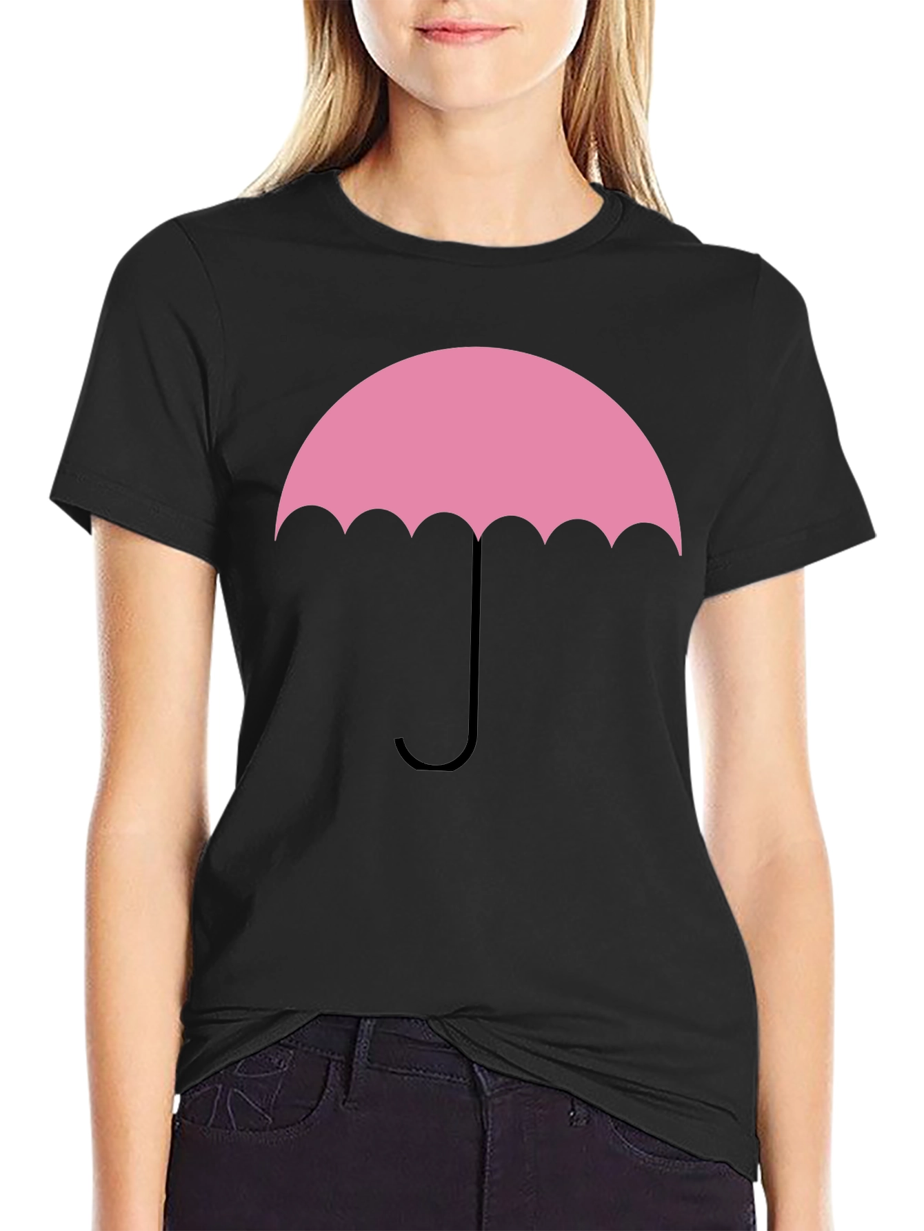 Pink Umbrella Graphic Tee - Stylish Cotton T-Shirt