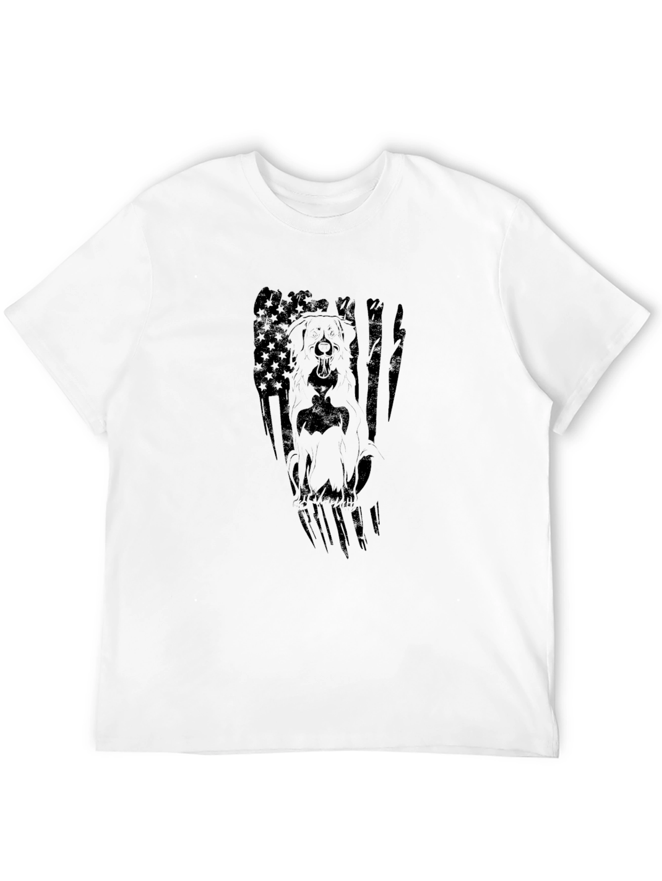 Dog American Flag Graphic Print Black T-Shirt