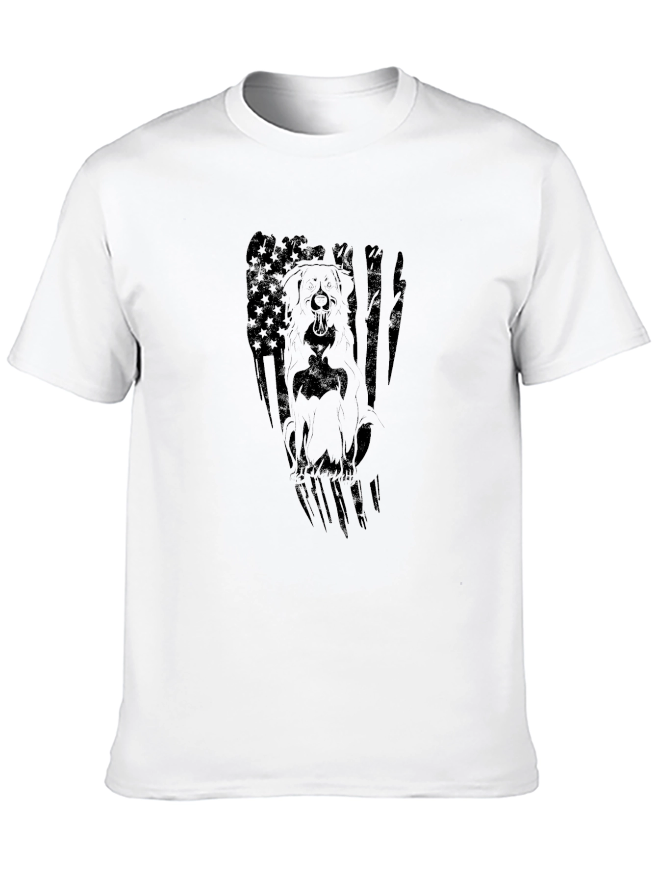 Dog American Flag Graphic Print Black T-Shirt