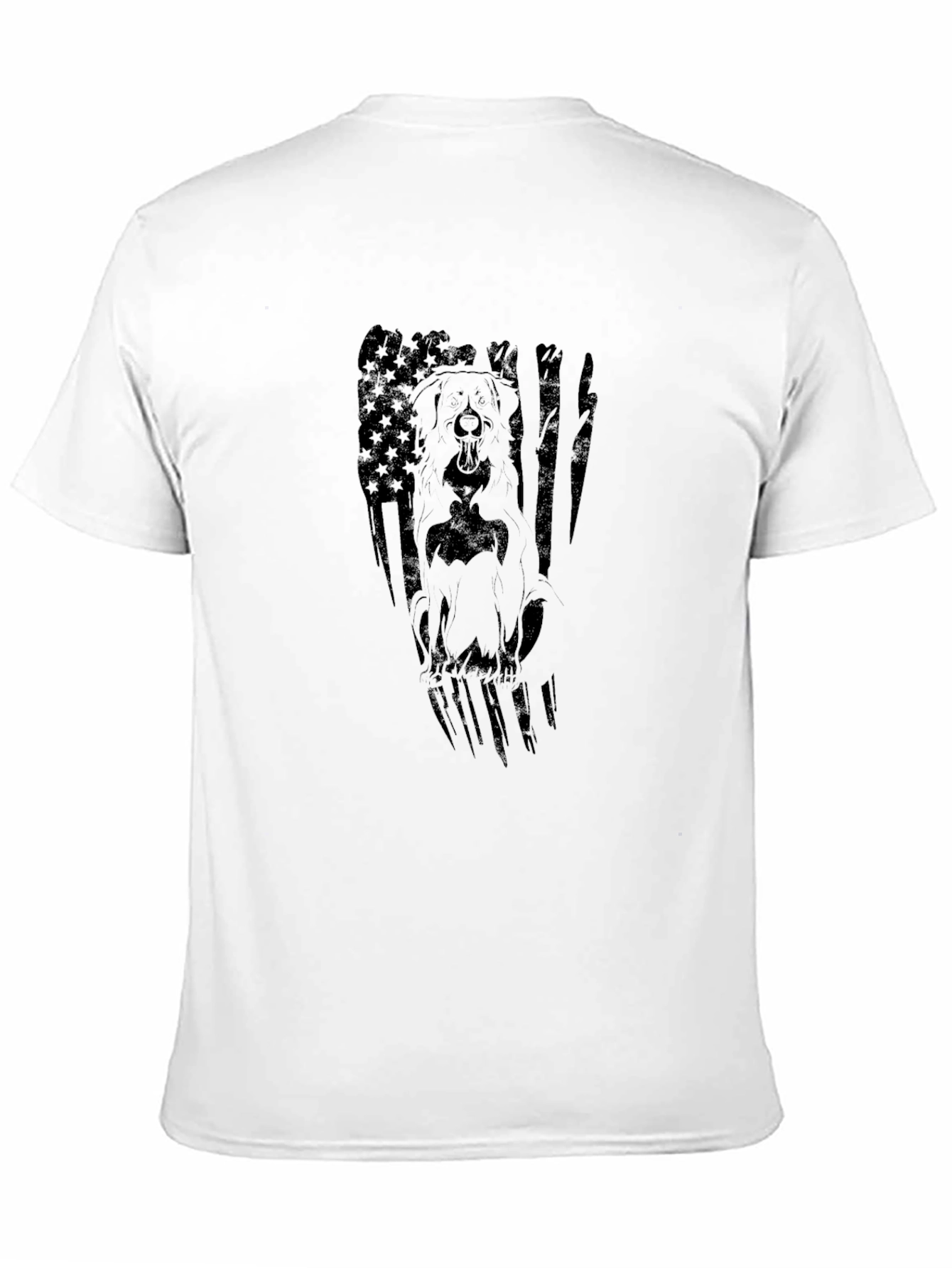 Dog American Flag Graphic Print Black T-Shirt