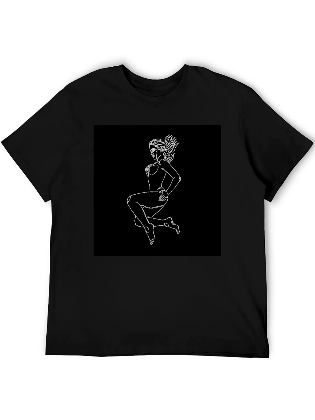 Black T-Shirt with Graphic Print - Woman Outline