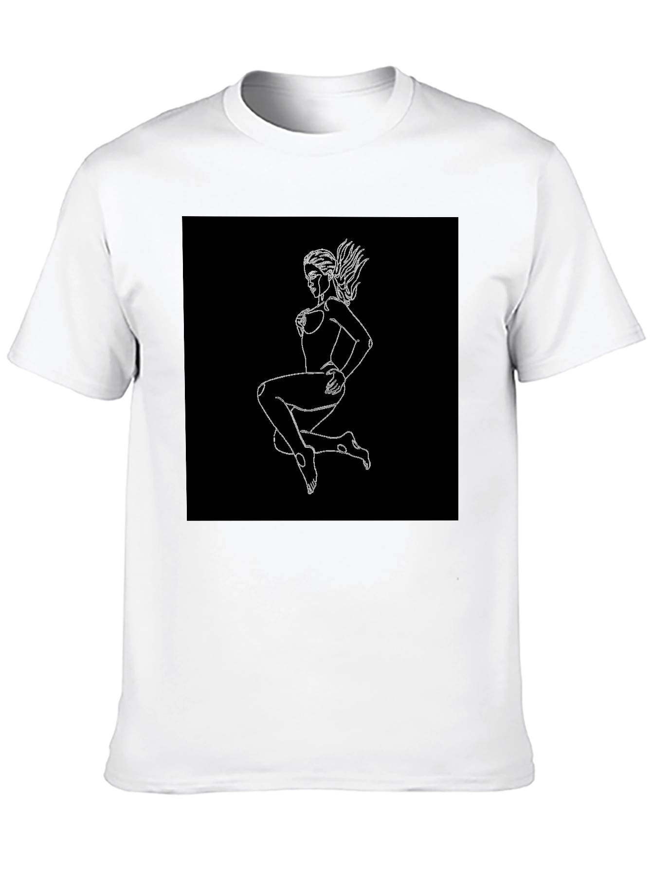 Black T-Shirt with Graphic Print - Woman Outline