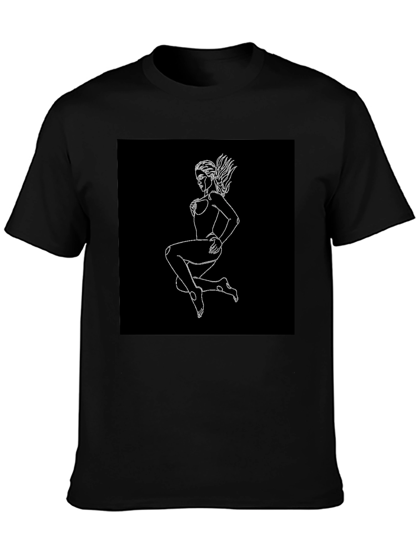 Black T-Shirt with Graphic Print - Woman Outline