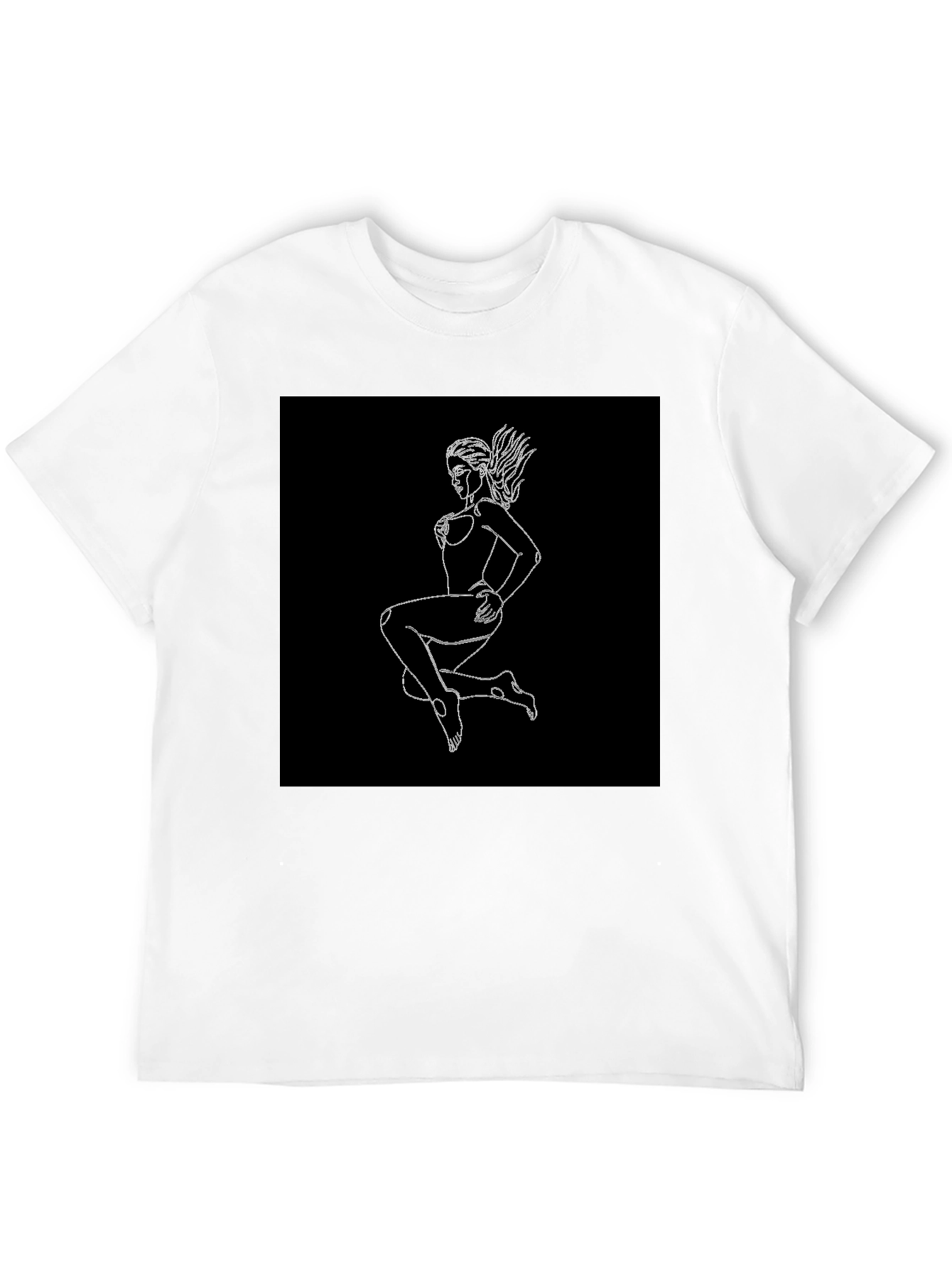 Black T-Shirt with Graphic Print - Woman Outline