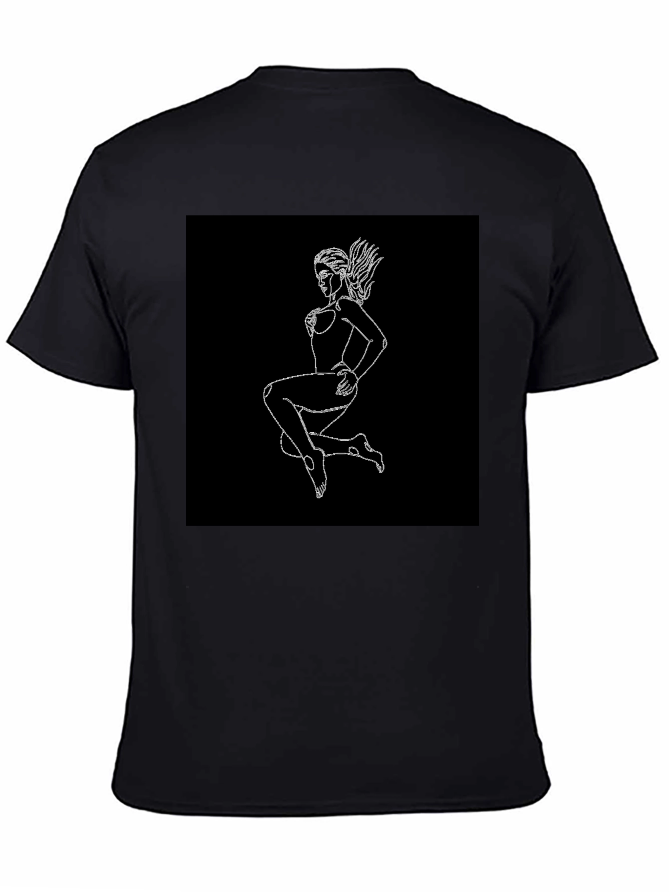 Black T-Shirt with Graphic Print - Woman Outline