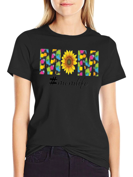Mom Life Sunflower Graphic Tee - Black