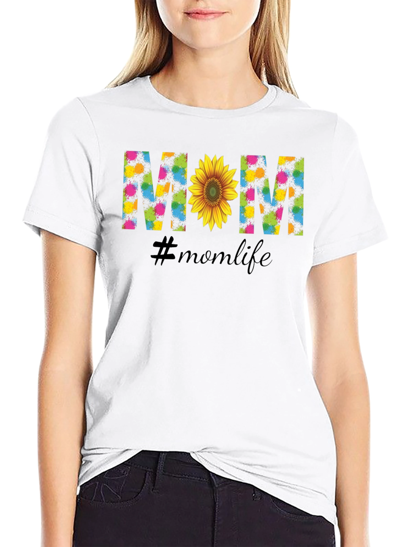 Mom Life Sunflower Graphic Tee - Black