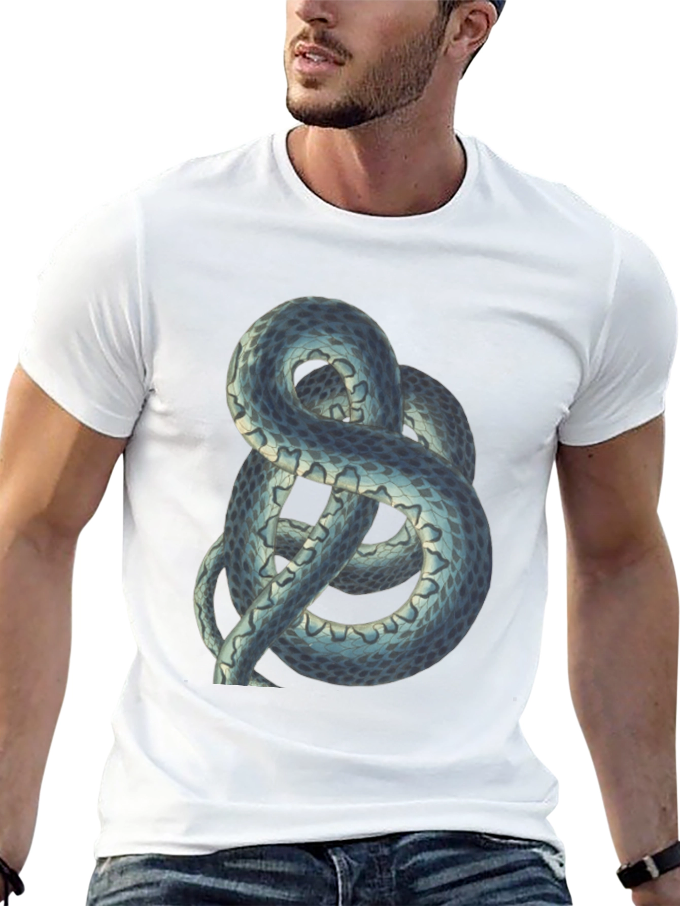 Snake Print Tee - Coiled Serpent Graphic T-Shirt