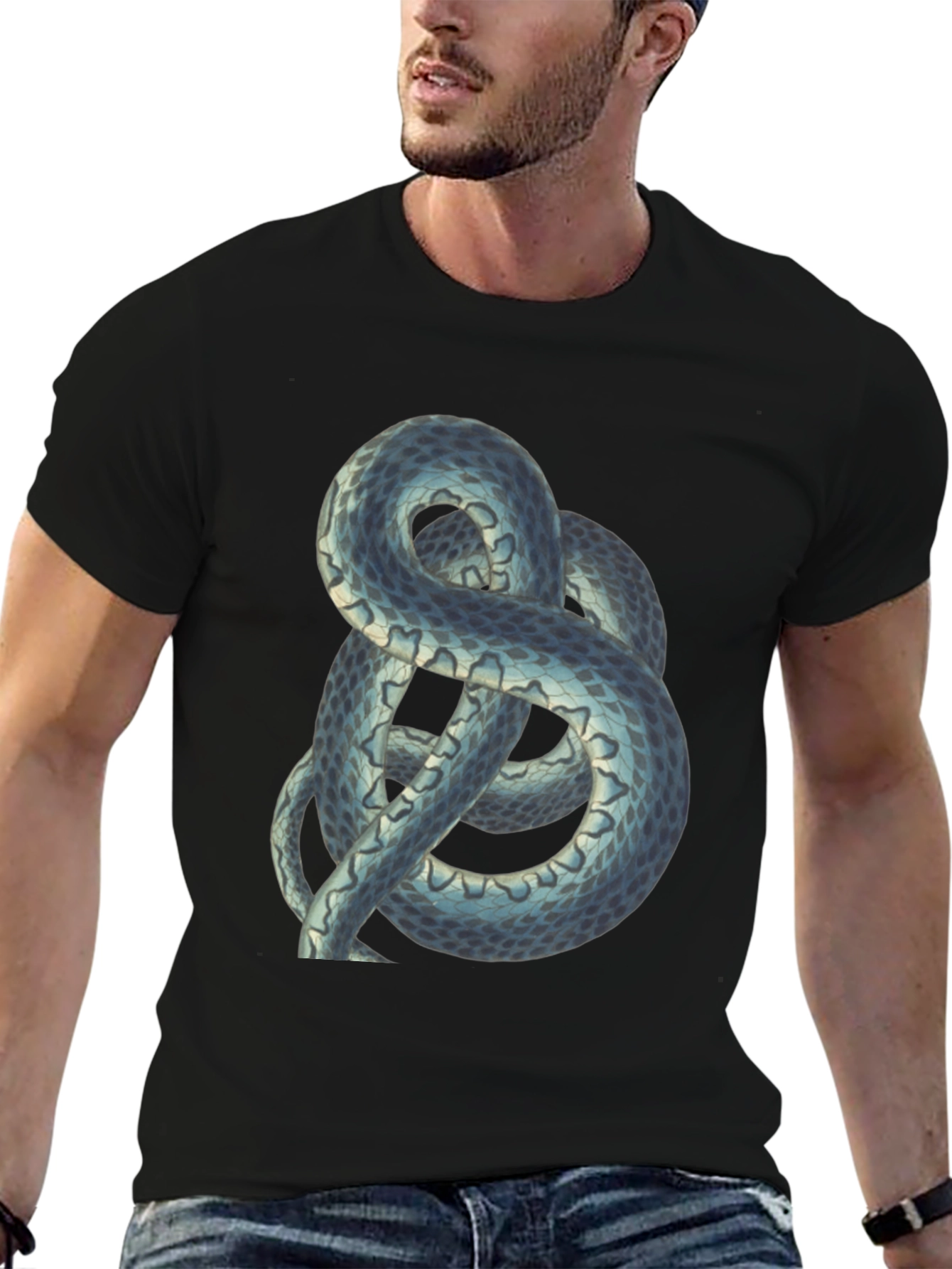 Snake Print Tee - Coiled Serpent Graphic T-Shirt