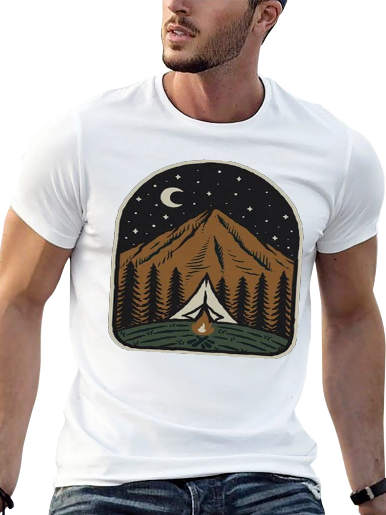 Mountain Campfire Graphic Tee - Night Adventure Shirt