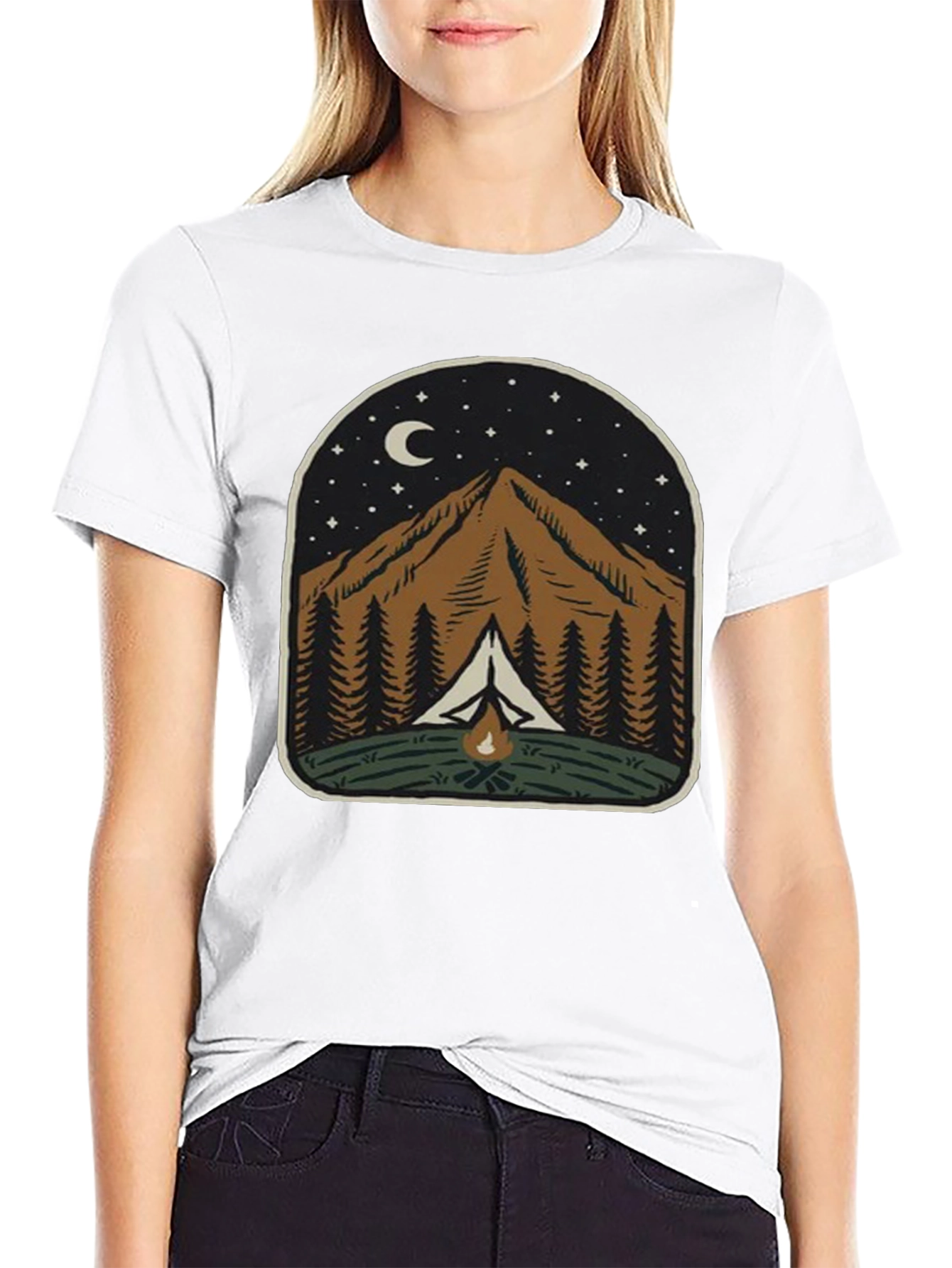 Mountain Campfire Graphic Tee - Night Adventure Shirt